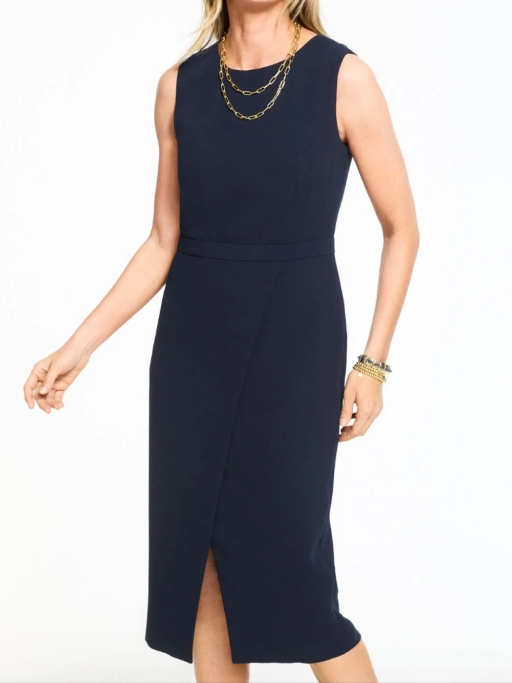 Talbots Navy Crepe Sleeveless Midi Sheath Dress